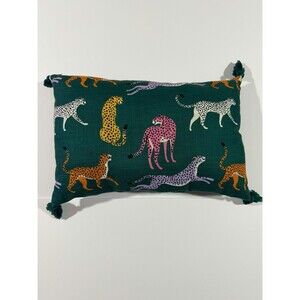 Green Multicolor Leopard Print Luxury  Decorative Pillow with Tassels